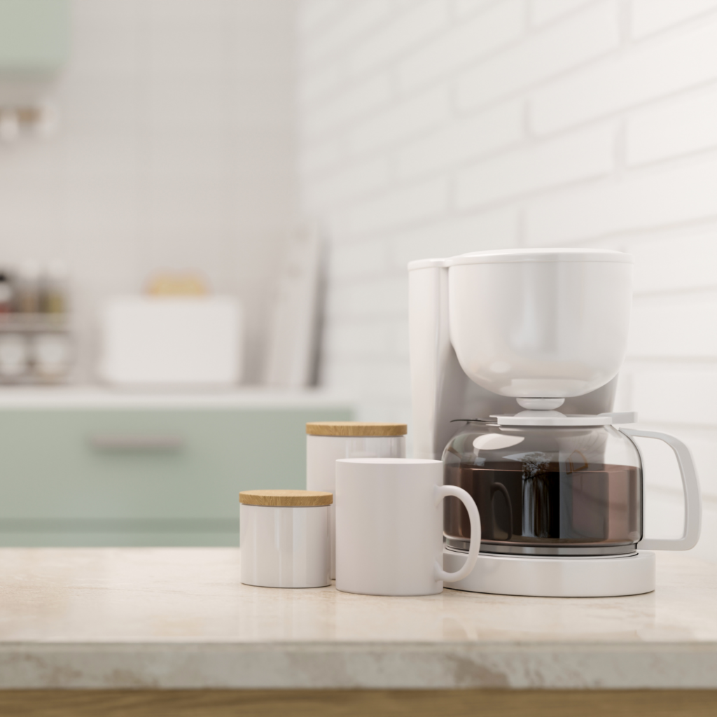 Coffee brewer and coffee mug for how to save money on groceries
