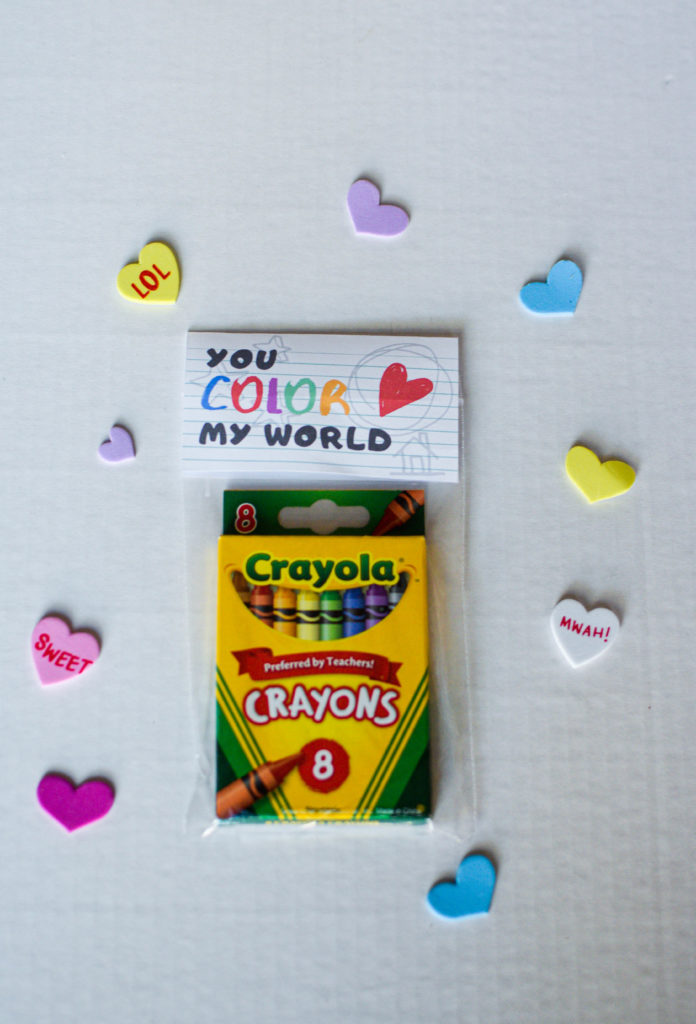 Crayons, hearts, and card for Free Valentine's Day Printable Cards for Kids!