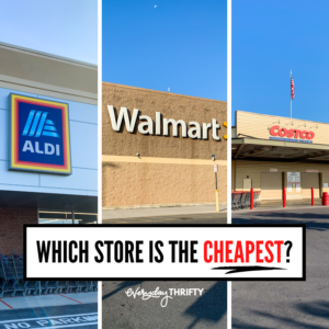 storefronts of Aldi, Walmart, Costco