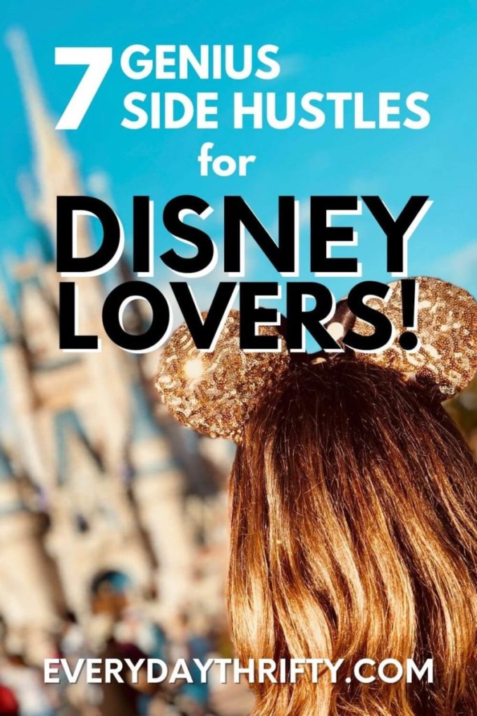 Women wearing Minnie ears in front of Disney castle for 7 Genius Side Hustle Ideas for Disney Lovers
