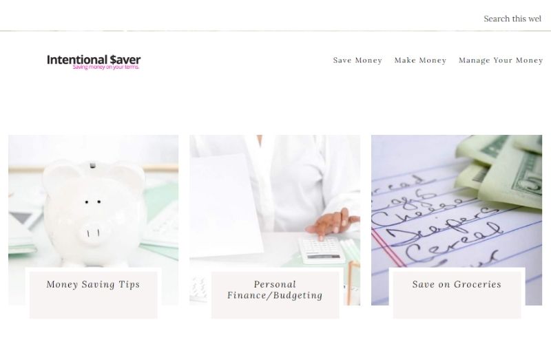 Screenshot of Intentional Save for debt free living blogs