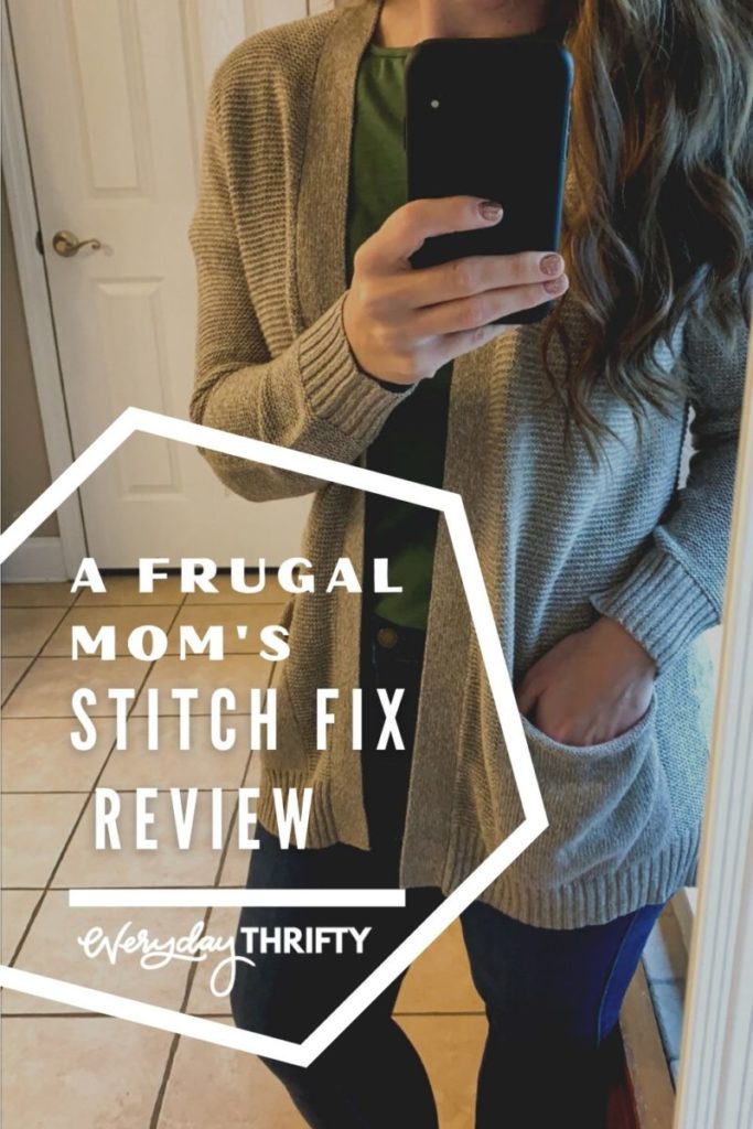 Woman wearing a cardigan sweater, green shirt, and jeans for Stitch Fix Review