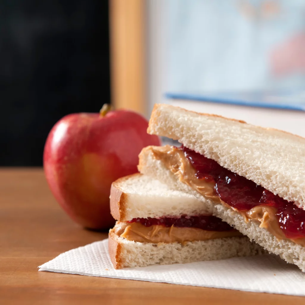 Peanut butter and jelly sandwich for cheap food to buy when you're broke