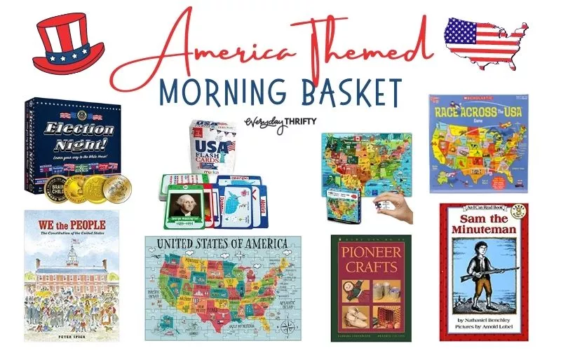 America themed morning bin theme with puzzles, games, books, and learning activities. 
