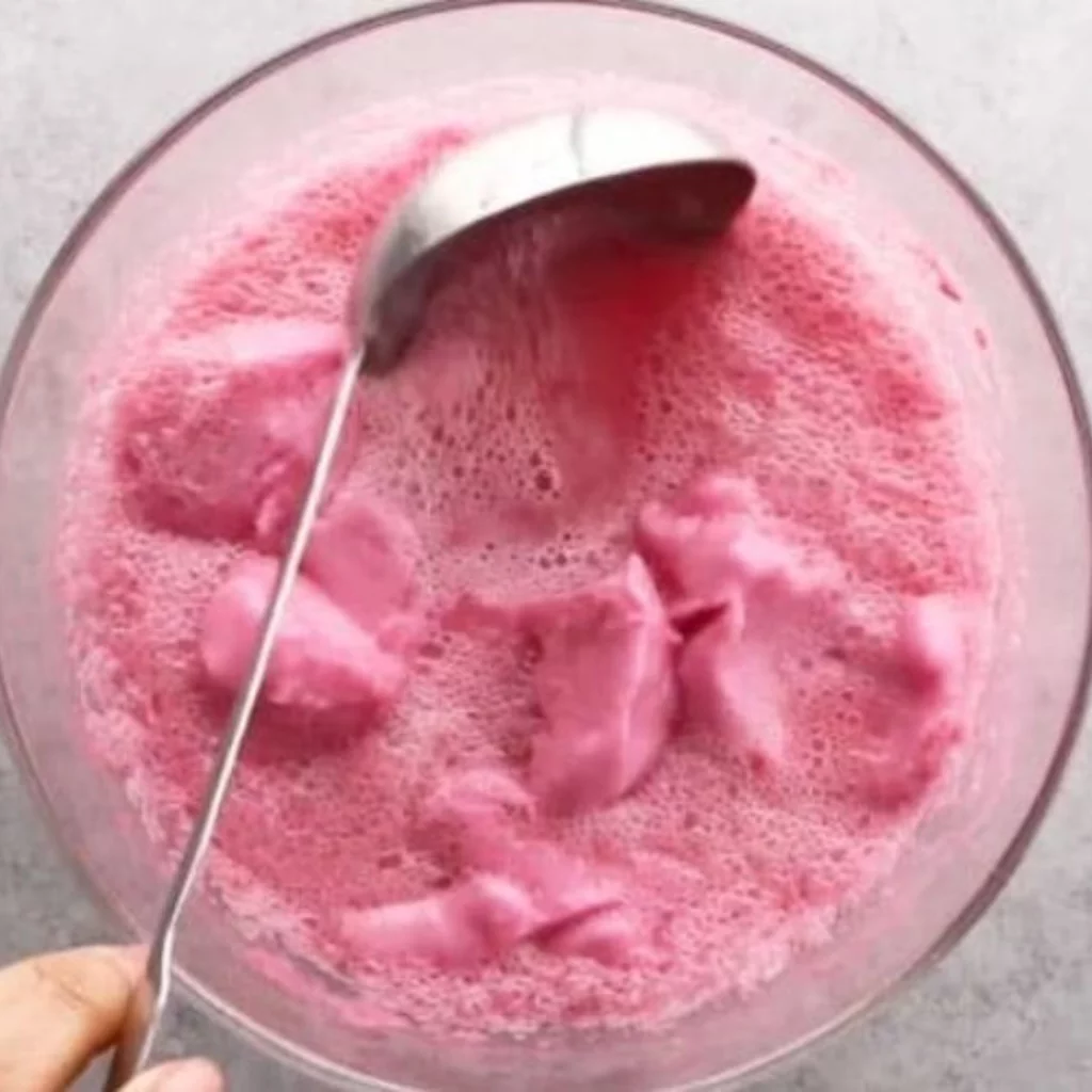pink sherbert in glass bowl