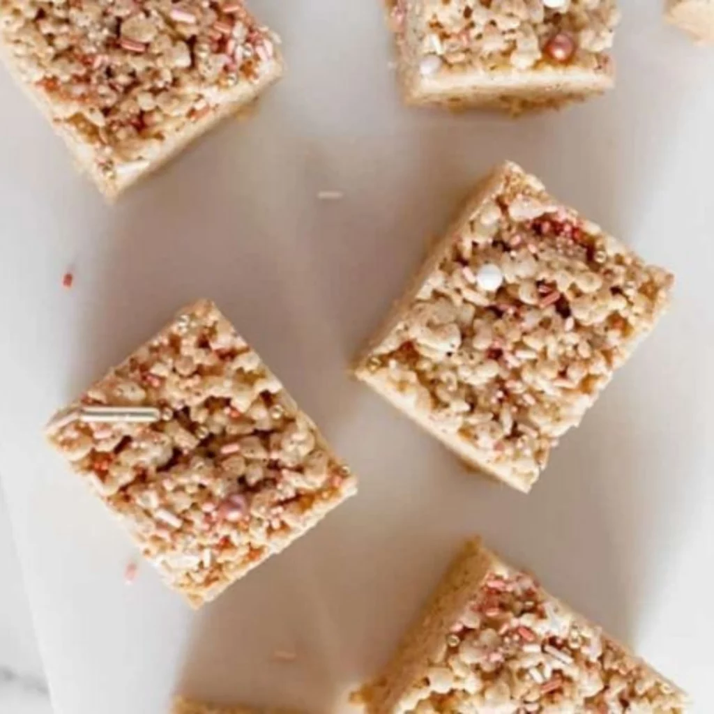 brown butter ricde krispie treats with sprinkles