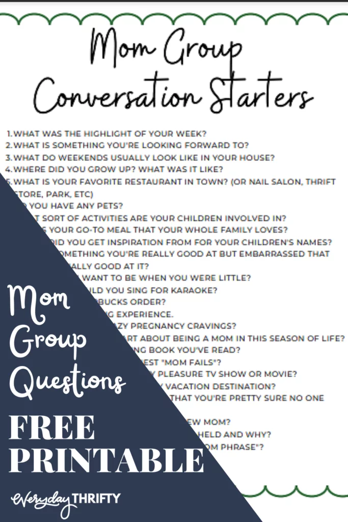Free Printable list of mom group conversation starters