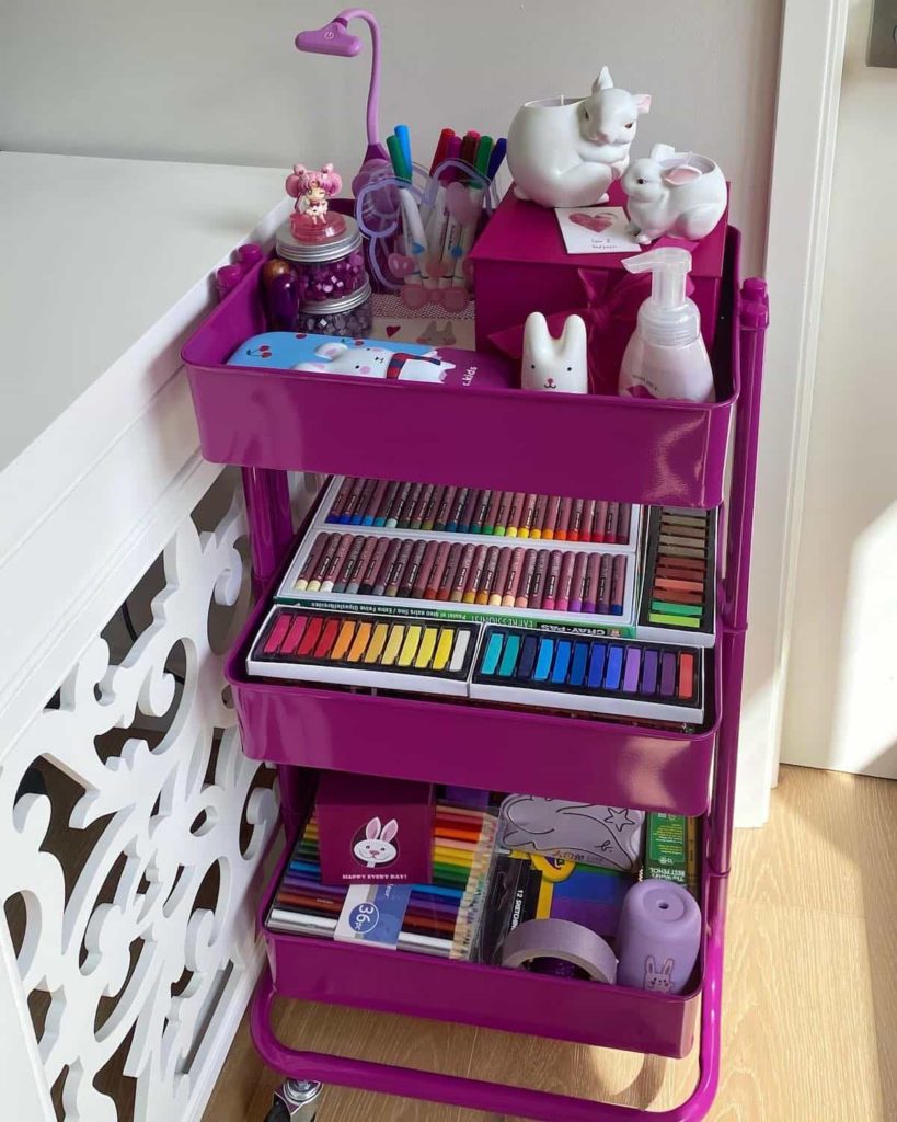 Storage carts are useful storage solutions for your playroom since you can move them around easily. 