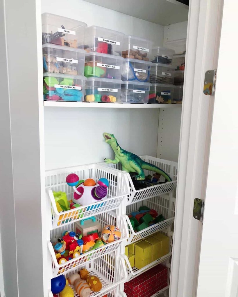 If you don't have a full room, consider using a closet to organize all of your kids toys. 