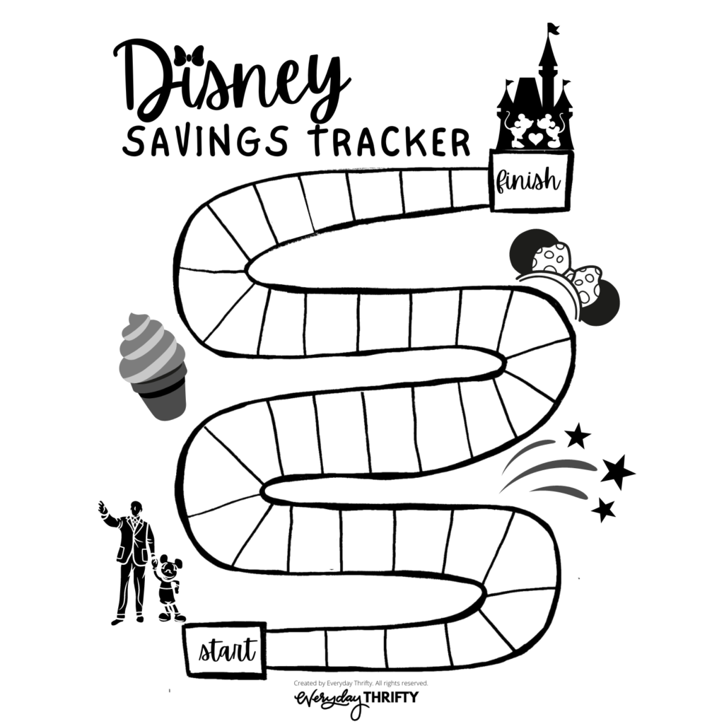 Free printable Disney Savings Tracker with game board layout. 