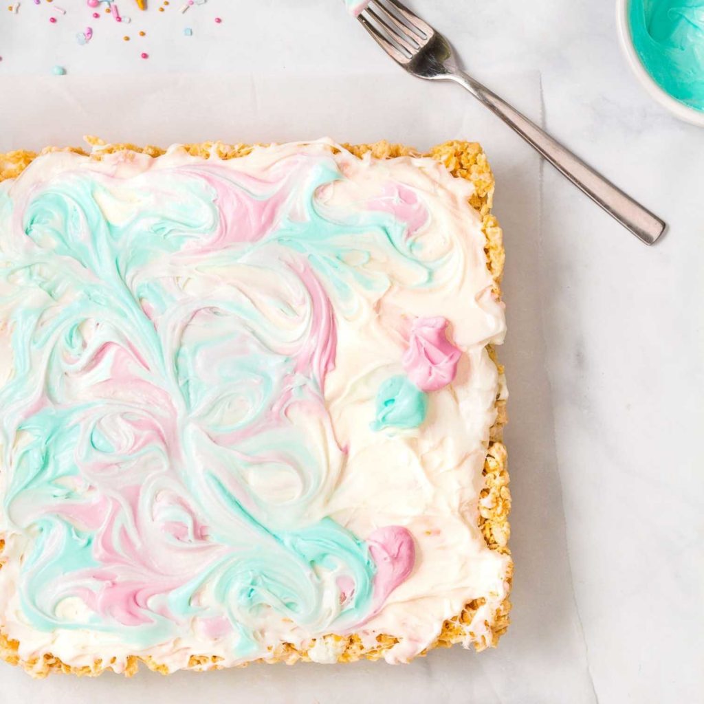 Use a fork to create the swirls in the Rice Krispie treats. 