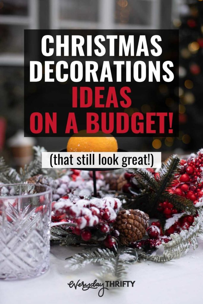 Pinterest image of Christmas tabletop decor for ideas for cheap christmas decorations.