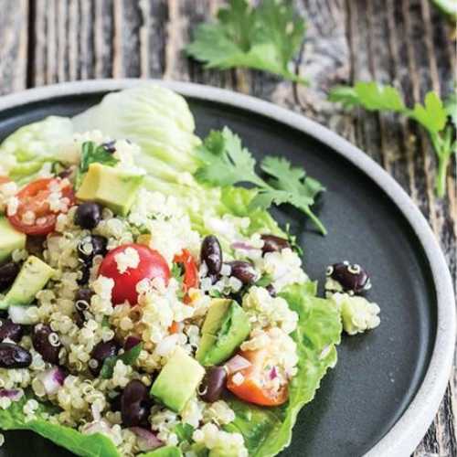 Guacamole avocado quinoa salad, perfect for vegetarians or meat-free lunch days!