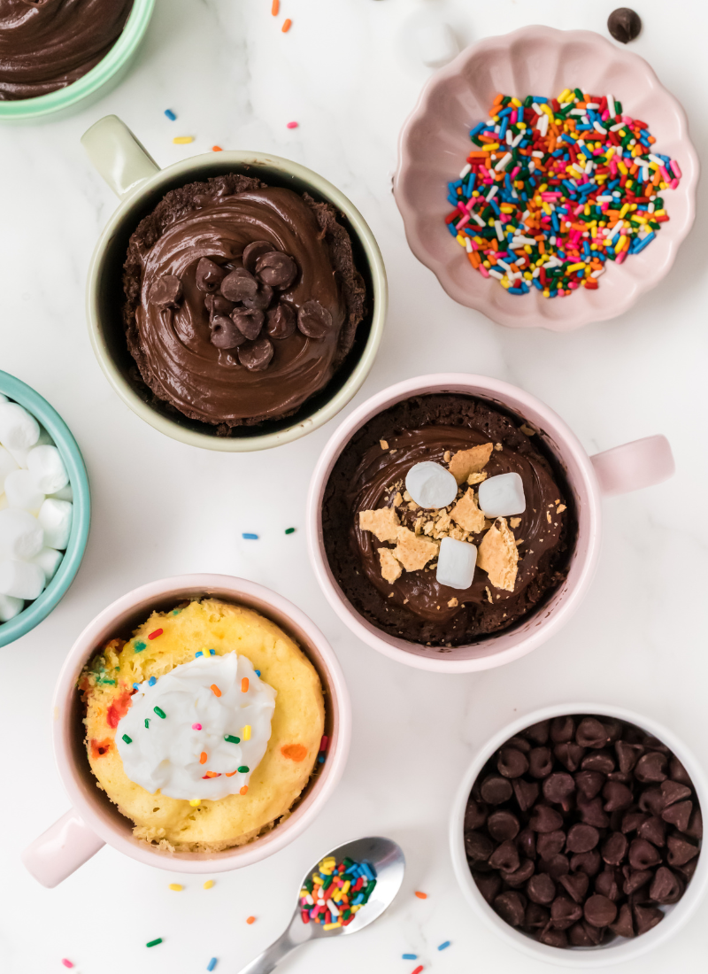 3-Ingredient microwaveable cake mix mug cake recipe with no eggs required.