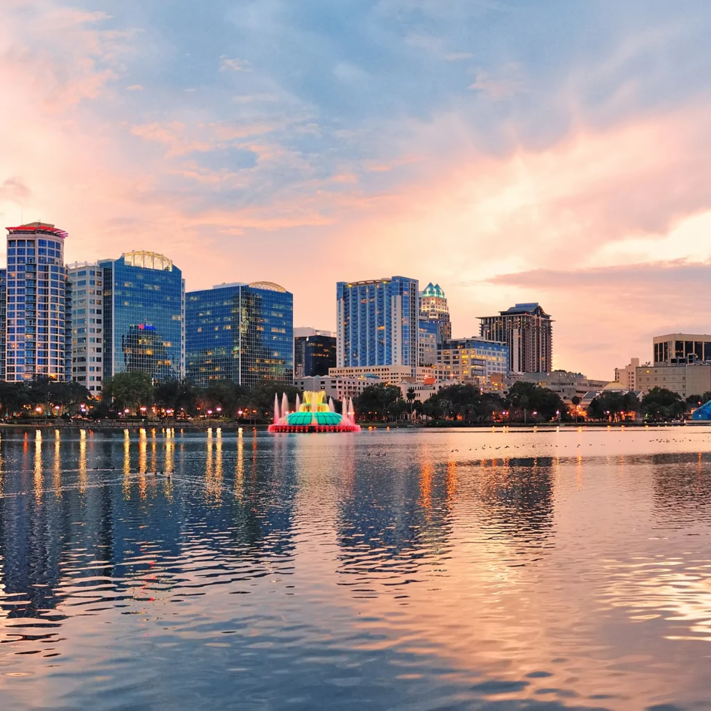 Orlando skyline for family vacations in florida on a budget