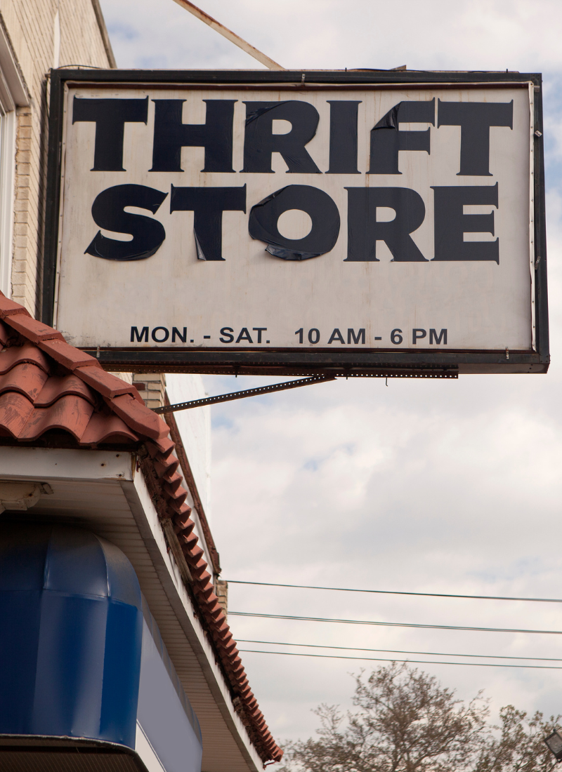 Thrft store sign for how to make money thrifting