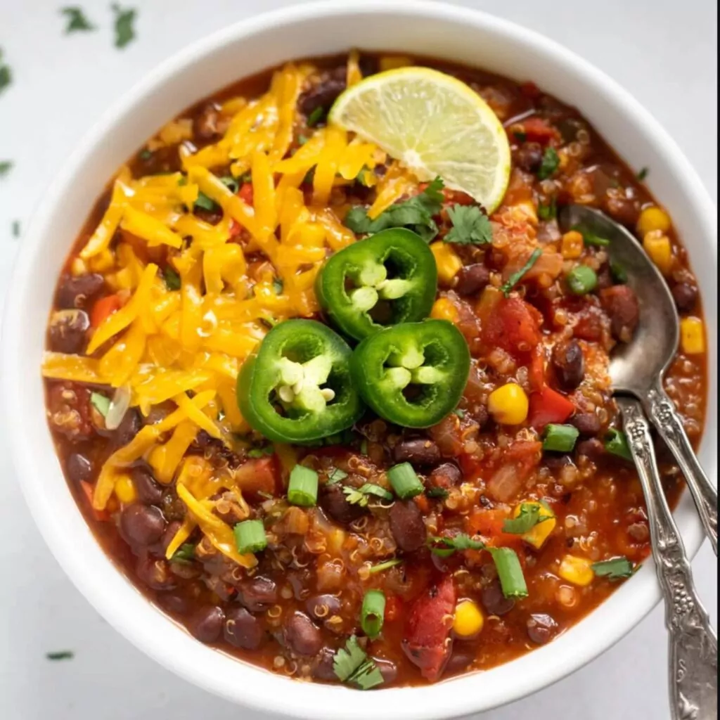 Bowl of veggie chili for cheap dinner ideas on a budget for a wedding.