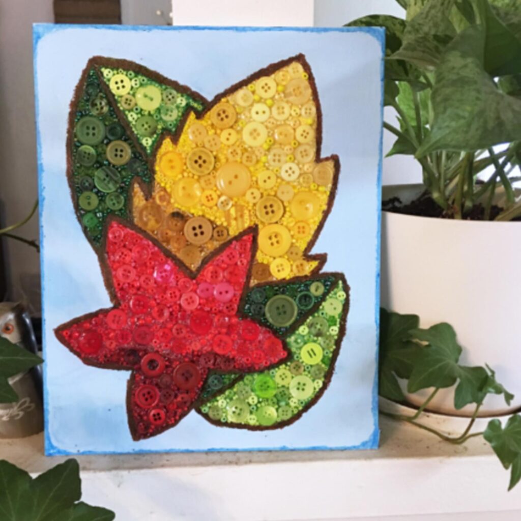 Colorful leaves made with button art for dollar store craft ideas 