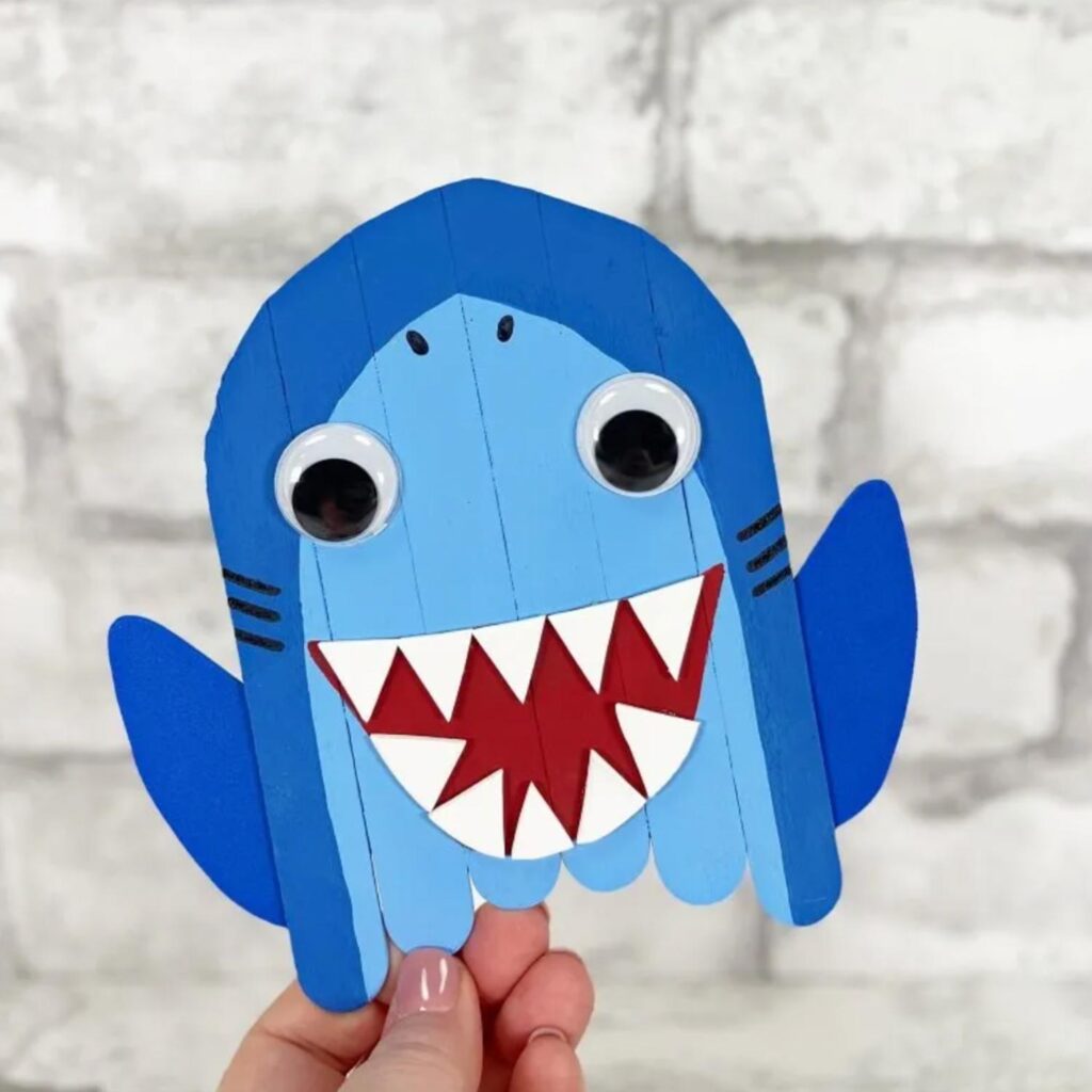Blue shark popsicle stick craft for dollar store craft ideas