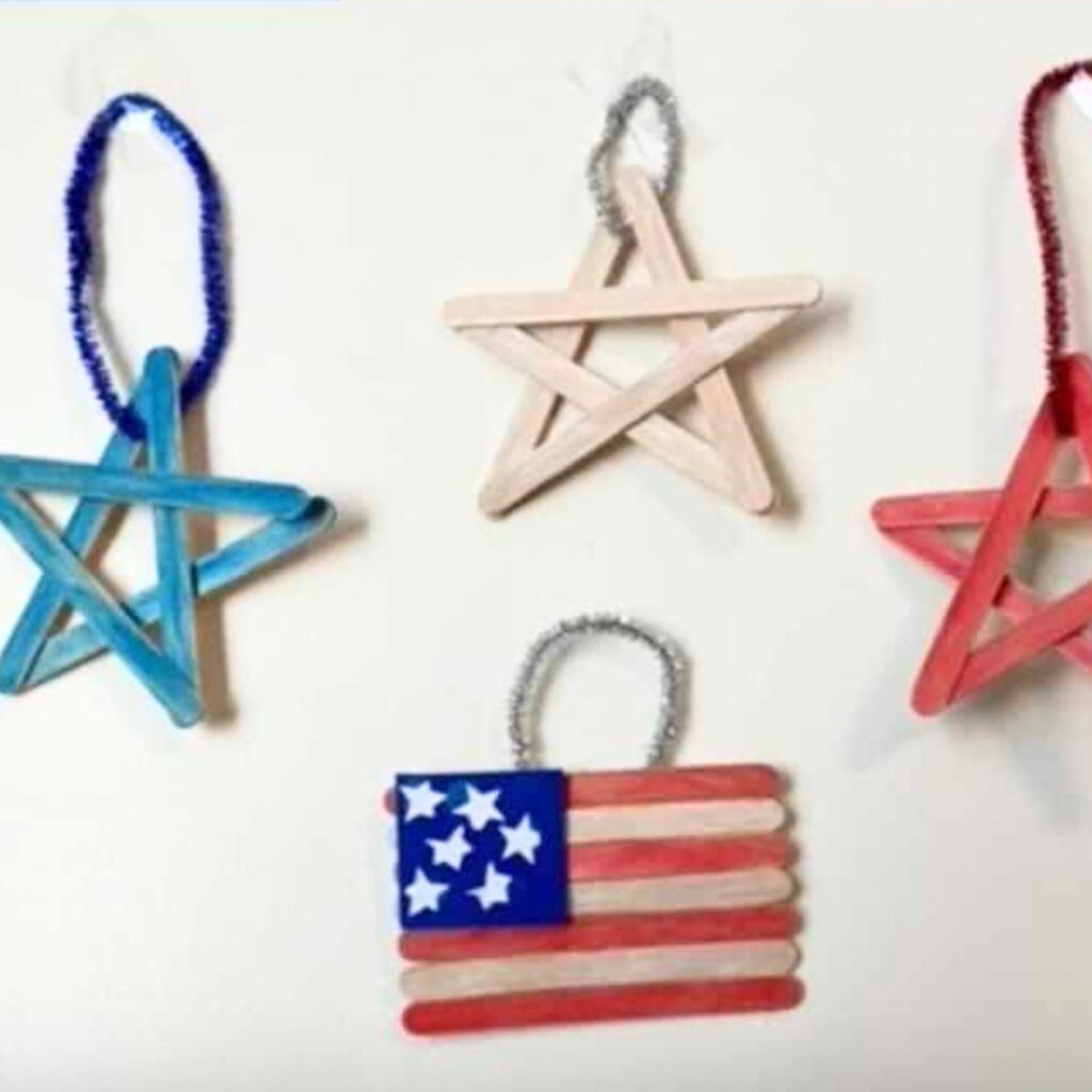 Stars and US Flag popsicle craft for dollar tree craft ideas for kids