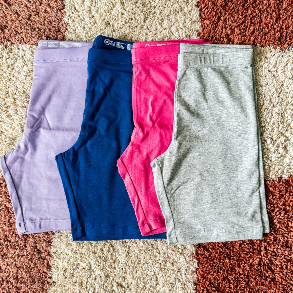 flat lay of wonder nation girls biker shorts